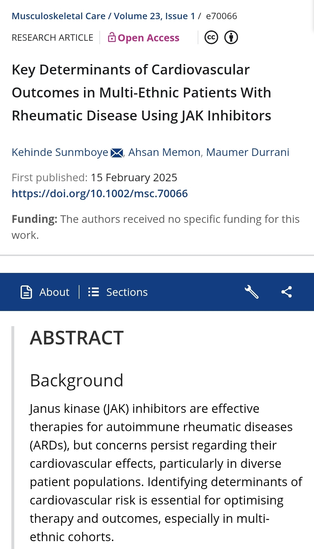 Study identifying key determinants of cardiovascular outcomes in multi-ethnic patients with rheumatic disease treated with JAK inhibitors.