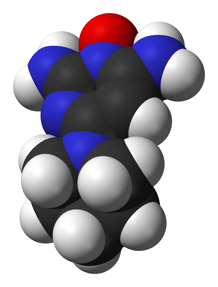 Space-filling model of the minoxidil molecule, C 9 H 15 N 5 O. Structural data from Hiroyuki Akama, Masayuki Haramura, Akito Tanaka, Toshio Akimoto, Noriaki Hirayama (2004). "Crystal Structure of Minoxidil". Analytical Sciences 20 : x29-x30