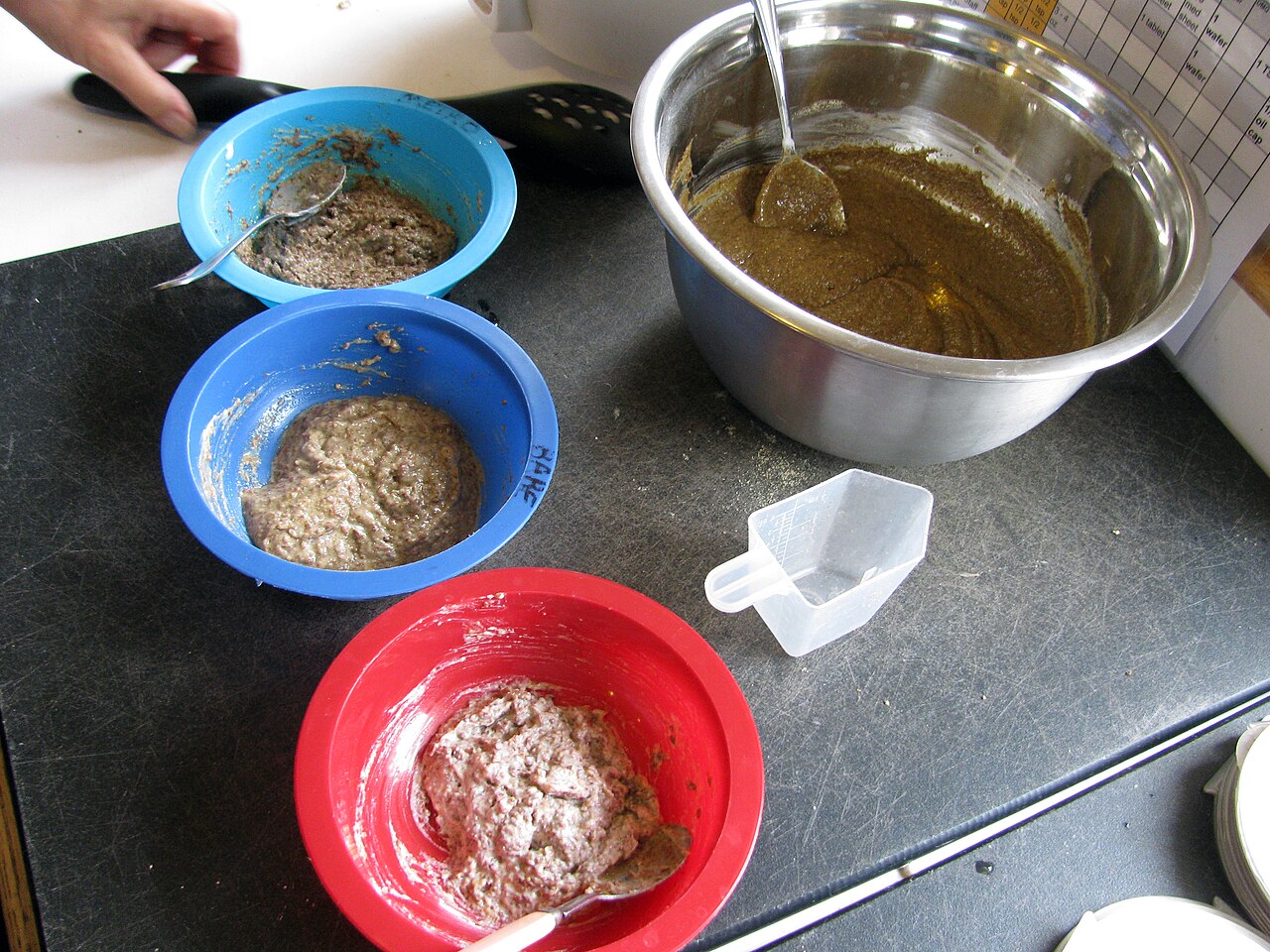 Dietary supplements being mixed into oatmeal-based food for pigs at the Best Friends Animal Sanctuary, Utah.